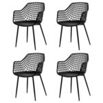Mid-Century Modern Black Mesh Dining Chairs Ergonomic Backrest (Set of 4)