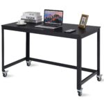 Mobile Steel Frame Laptop Desk with Black Wood Top and Casters 3 Mobile Steel Frame Laptop Desk with Black Wood Top and Casters