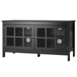 Black Wood TV Stand with Glass Doors and Storage Shelves 6 Black Wood TV Stand with Glass Doors and Storage Shelves