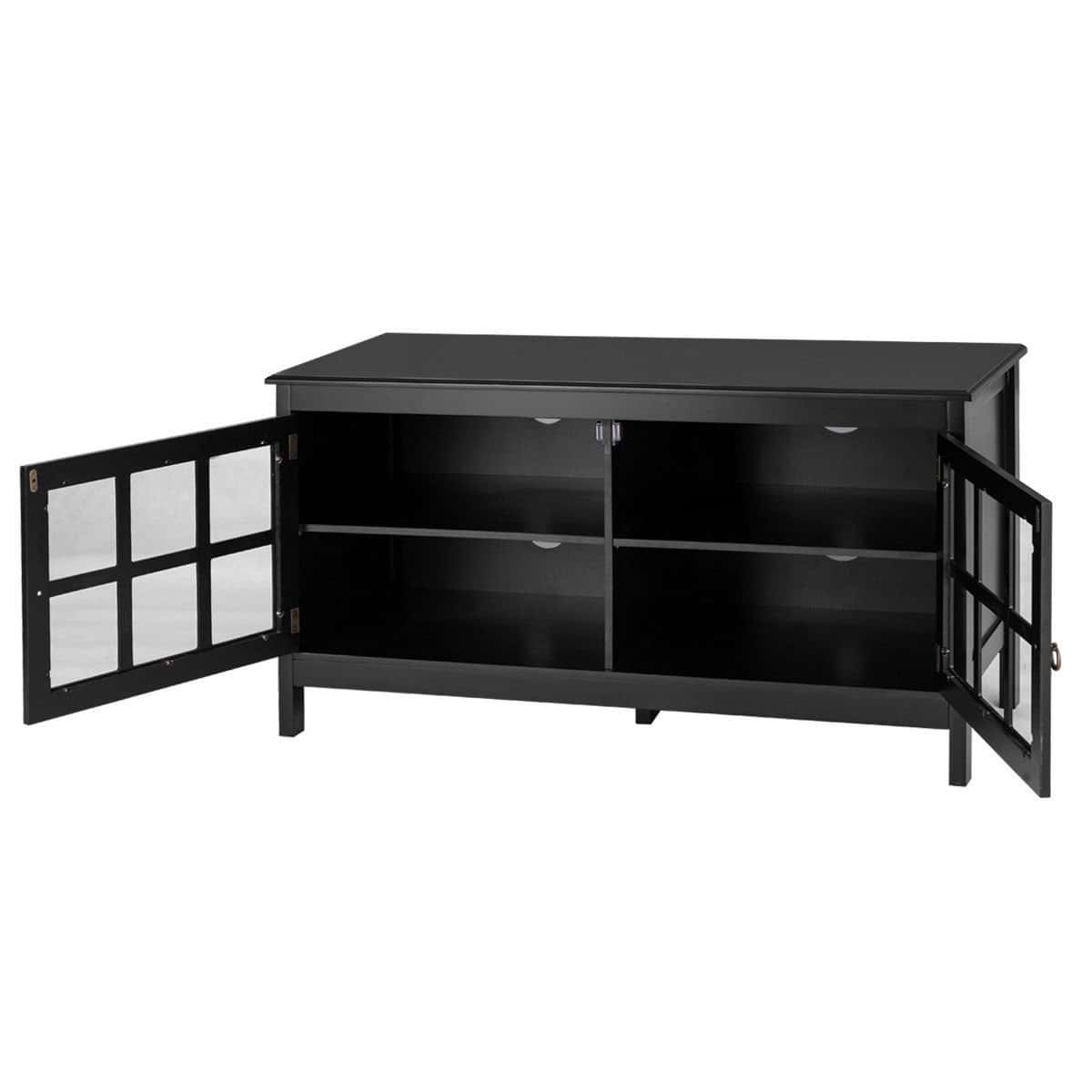Black Wood TV Stand with Glass Doors and Storage Shelves 4 Black Wood TV Stand with Glass Doors and Storage Shelves - Image 4