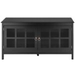 Black Wood TV Stand with Glass Doors and Storage Shelves 10 Black Wood TV Stand with Glass Doors and Storage Shelves