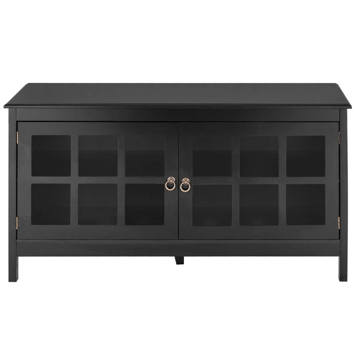 Black Wood TV Stand with Glass Doors and Storage Shelves 5 Black Wood TV Stand with Glass Doors and Storage Shelves - Image 5