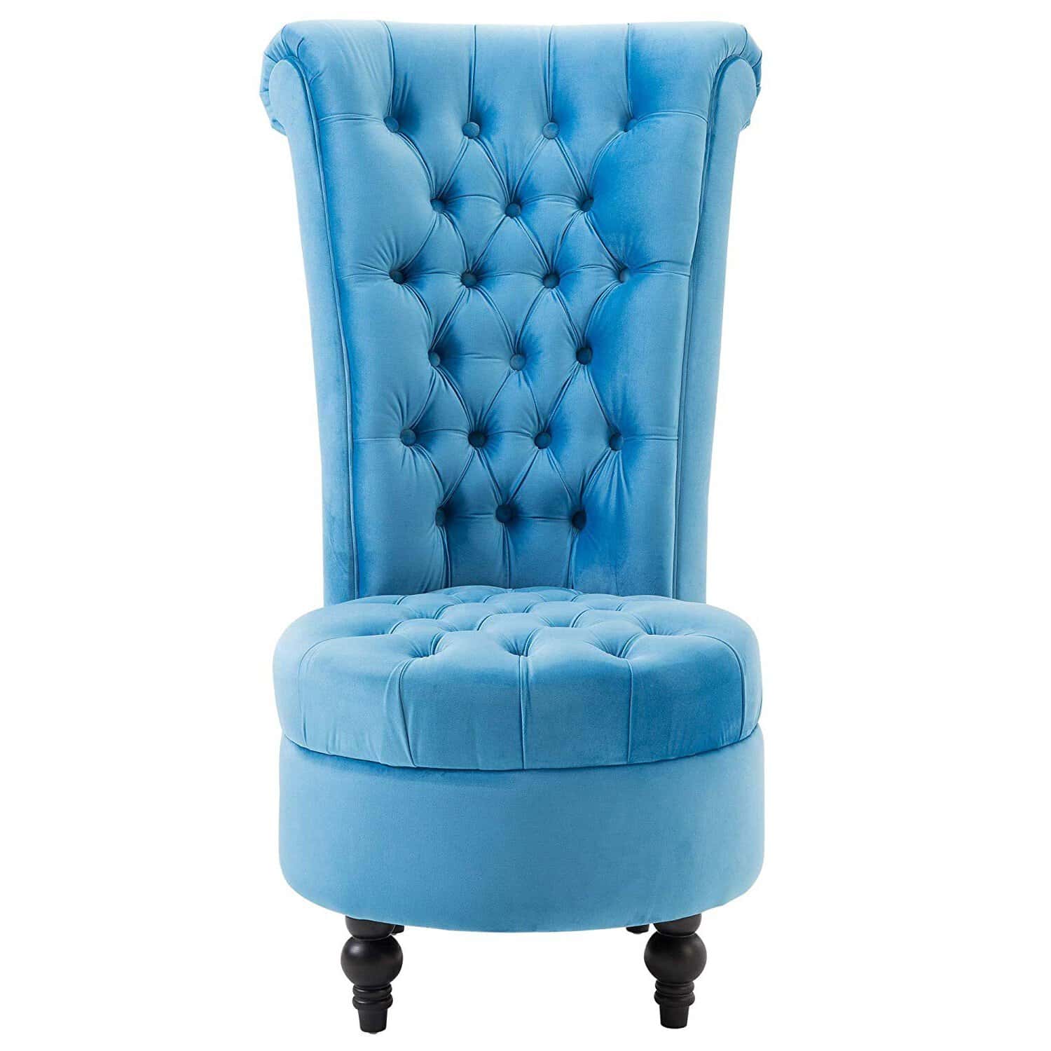 Blue Velvet Tufted High Back Upholstered Accent Chair 2 Blue Velvet Tufted High Back Upholstered Accent Chair - Image 2
