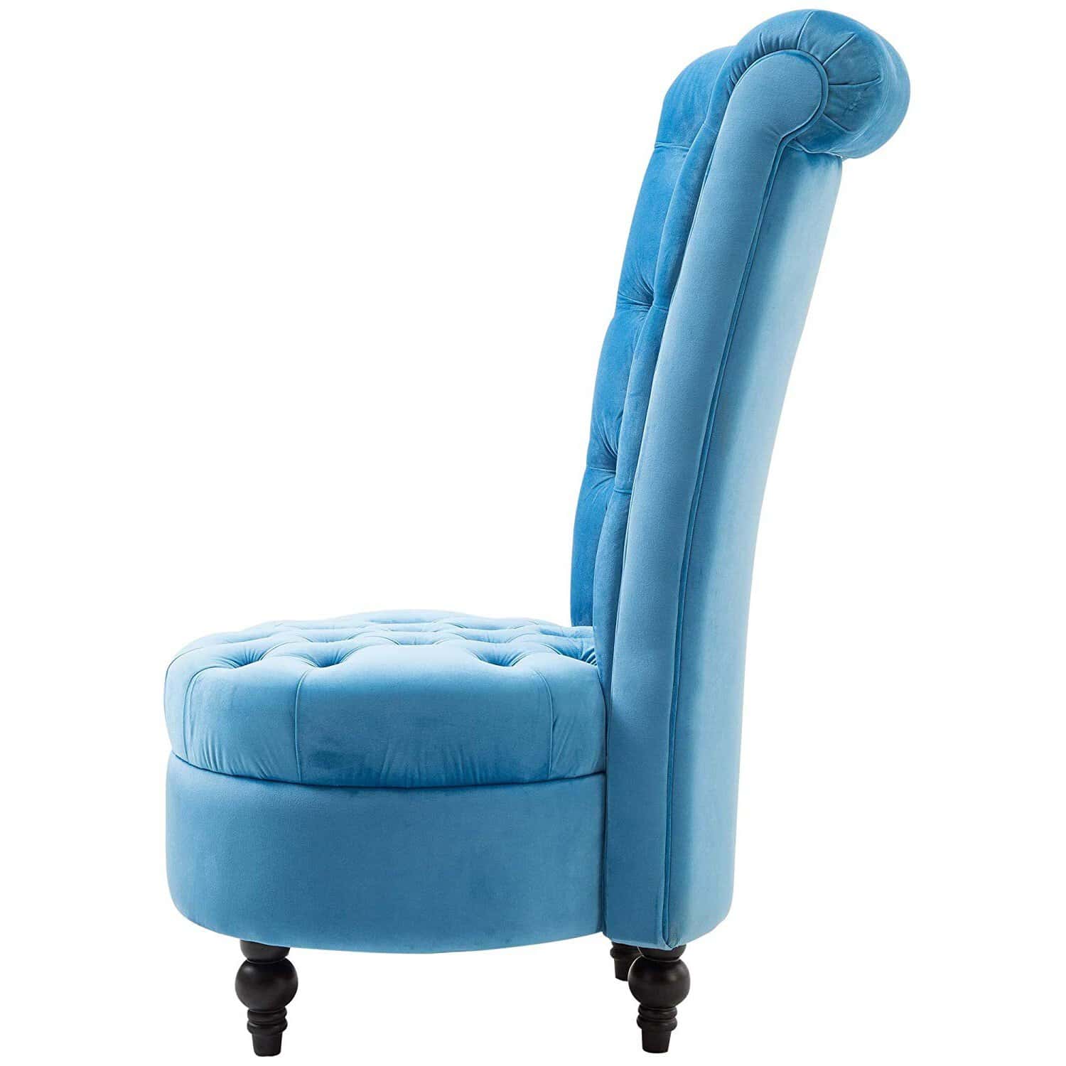Blue Velvet Tufted High Back Upholstered Accent Chair 3 Blue Velvet Tufted High Back Upholstered Accent Chair - Image 3