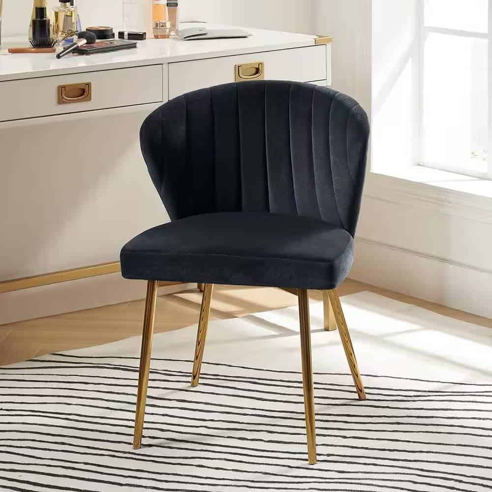 Black Velvet Wingback Side Chair with Gold Metal Legs 1 Black Velvet Wingback Side Chair with Gold Metal Legs