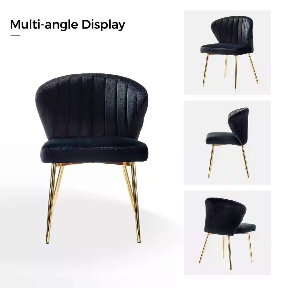 Black Velvet Wingback Side Chair with Gold Metal Legs 2 Black Velvet Wingback Side Chair with Gold Metal Legs - Image 2