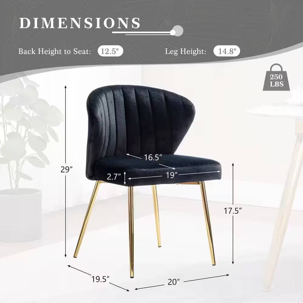 Black Velvet Wingback Side Chair with Gold Metal Legs 5 Black Velvet Wingback Side Chair with Gold Metal Legs - Image 5