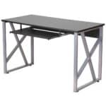Black Laminate Computer Desk with Keyboard Tray and Cross-Braces