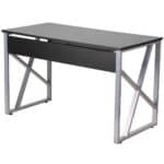 Black Laminate Computer Desk with Keyboard Tray and Cross-Braces