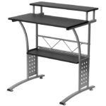 Modern Metal Computer Desk with Raised Shelf and Black Top 3 Modern Metal Computer Desk with Raised Shelf and Black Top