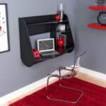 Wall Mounted Black Wood Laptop Desk with Shelves