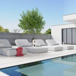 BONDI Silver Sunbrella Fabric White Aluminum Outdoor Lounger Chair