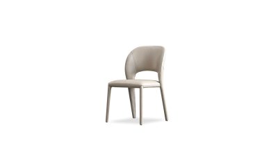 BOSCO Taupe Pebbled Leather Dining Chair with Metal