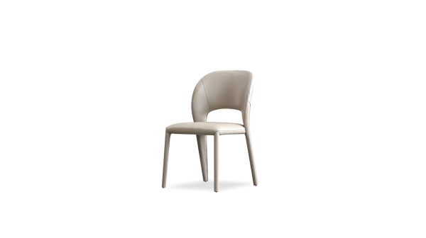 BOSCO Taupe Pebbled Leather Dining Chair with Metal 7