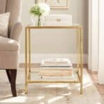 Gold Metal Frame Glass End Table with Tempered Glass Shelves