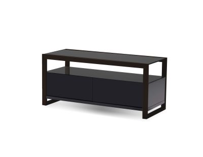 BRANDO Black Media Unit Glass Top Walnut Drawers 39"