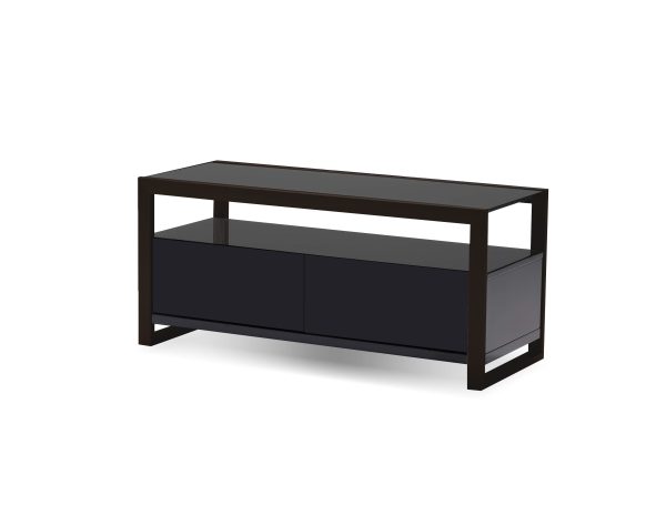 BRANDO Black Media Unit Glass Top Walnut Drawers 39