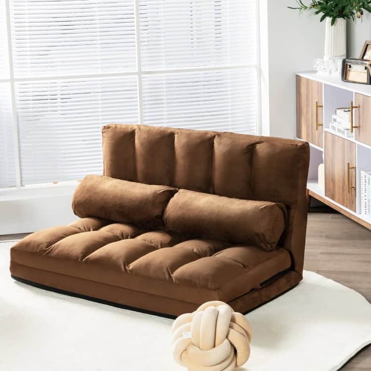 Foldable Faux Suede Floor Sofa Bed with Adjustable Positions 2 Foldable Faux Suede Floor Sofa Bed with Adjustable Positions - Image 2