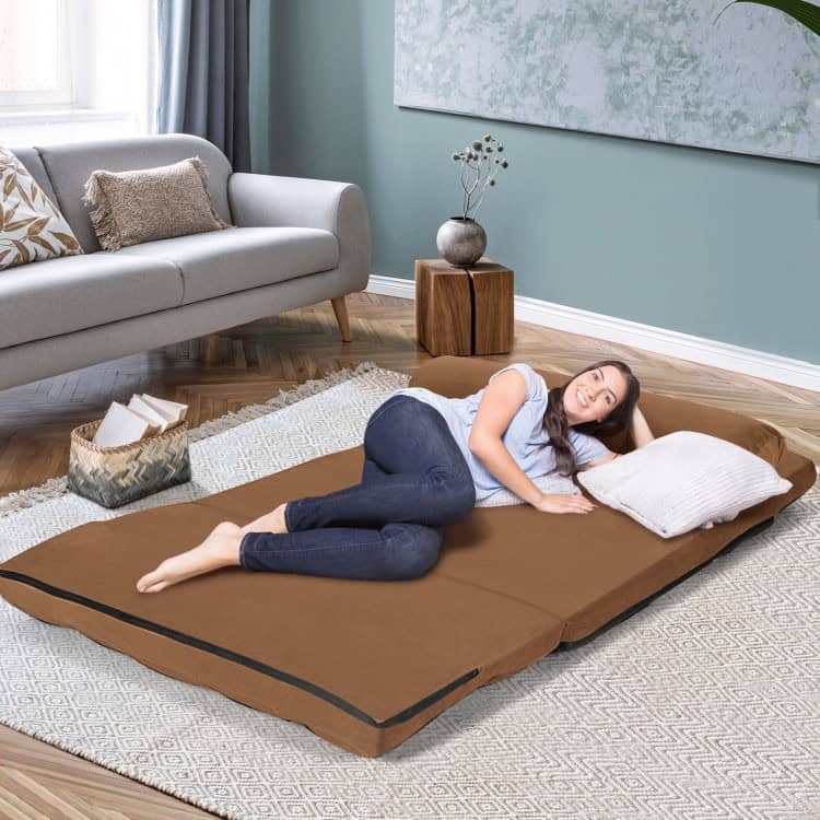 Foldable Faux Suede Floor Sofa Bed with Adjustable Positions 3 Foldable Faux Suede Floor Sofa Bed with Adjustable Positions - Image 3