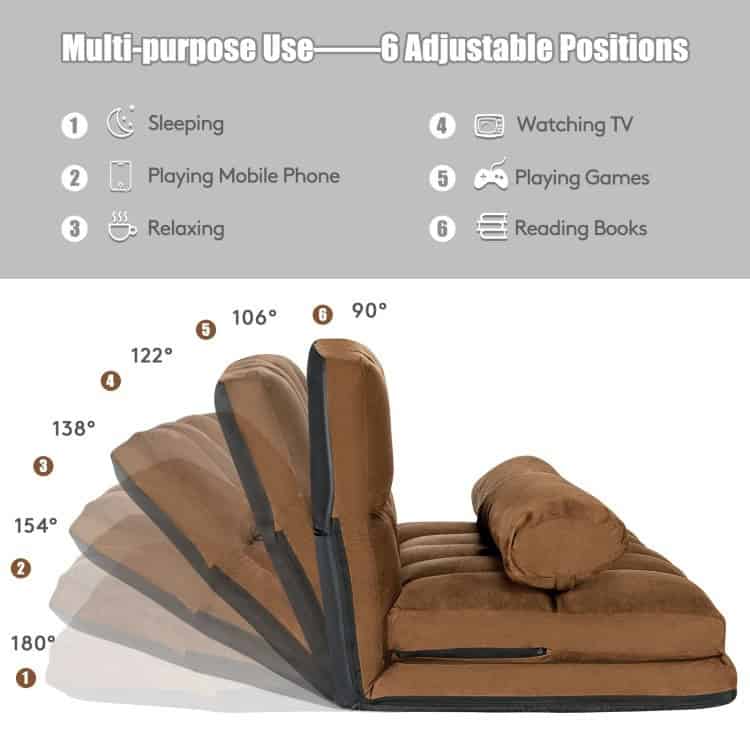 Foldable Faux Suede Floor Sofa Bed with Adjustable Positions 4 Foldable Faux Suede Floor Sofa Bed with Adjustable Positions - Image 4