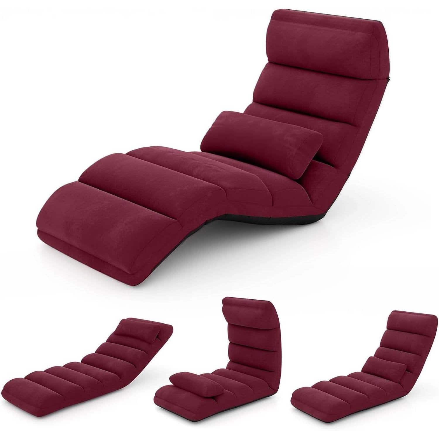 Burgundy Adjustable Foldable Sofa Bed Lounger with Pillow 1 Burgundy Adjustable Foldable Sofa Bed Lounger with Pillow
