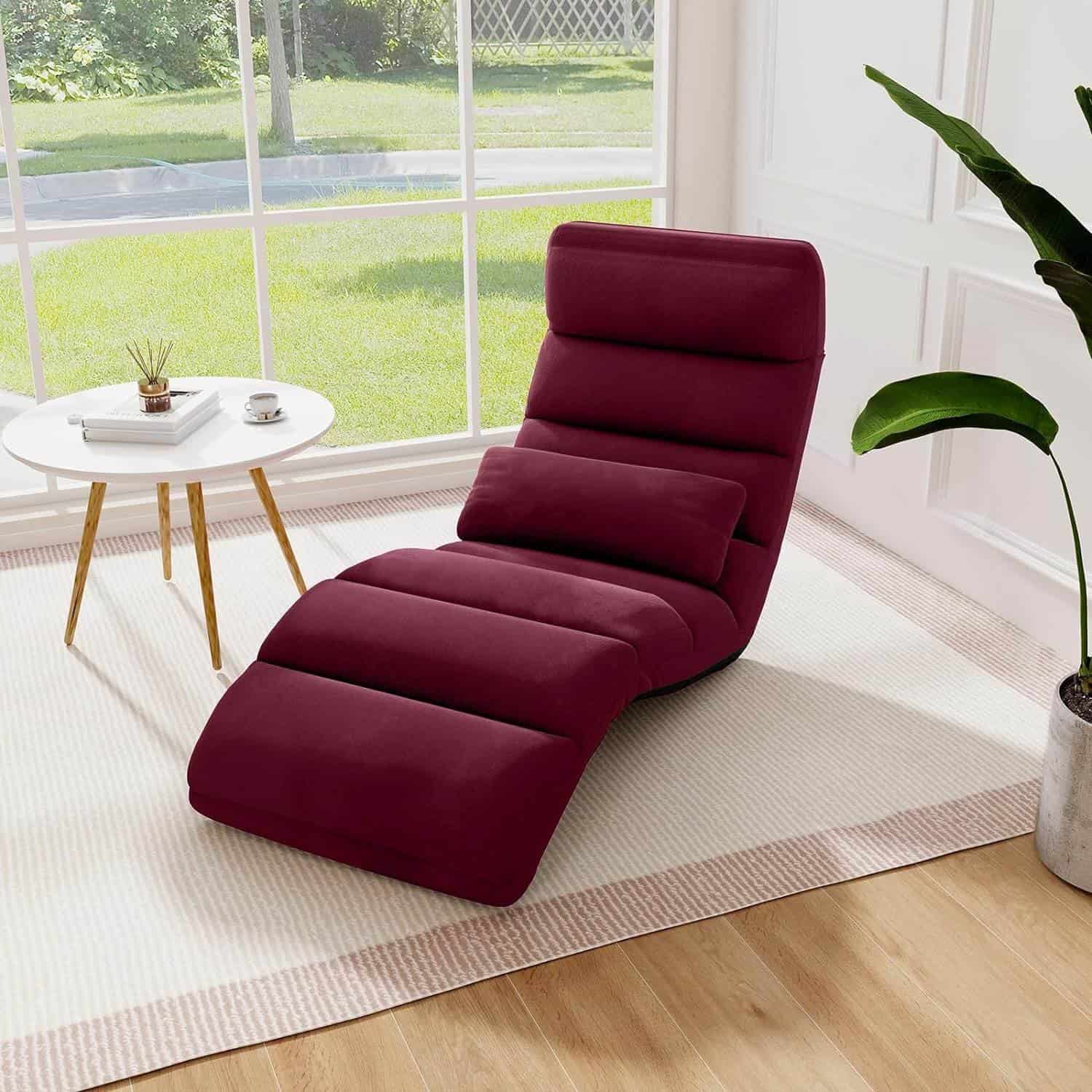 Burgundy Adjustable Foldable Sofa Bed Lounger with Pillow 2 Burgundy Adjustable Foldable Sofa Bed Lounger with Pillow - Image 2