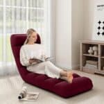 Burgundy Adjustable Foldable Sofa Bed Lounger with Pillow 8 Burgundy Adjustable Foldable Sofa Bed Lounger with Pillow