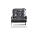 BREUER Antique Raven Black Leather Lounge Chair Brushed Iron 8 BREUER Antique Raven Black Leather Lounge Chair Brushed Iron