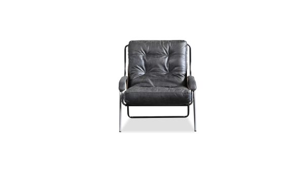BREUER Antique Raven Black Leather Lounge Chair Brushed Iron 1 2