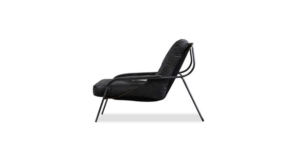 BREUER Antique Raven Black Leather Lounge Chair Brushed Iron 2 2