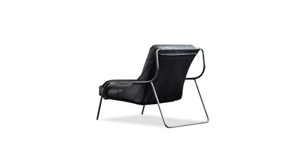 BREUER Antique Raven Black Leather Lounge Chair Brushed Iron 3 2