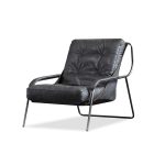 BREUER Antique Raven Black Leather Lounge Chair Brushed Iron 7 BREUER Antique Raven Black Leather Lounge Chair Brushed Iron