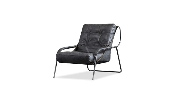 BREUER Antique Raven Black Leather Lounge Chair Brushed Iron 7