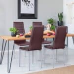 Modern High Back Brown PVC Leather Dining Chairs with Metal Legs (Set of 4)