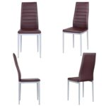 Modern High Back Brown PVC Leather Dining Chairs with Metal Legs (Set of 4)
