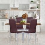 Modern High Back Brown PVC Leather Dining Chairs with Metal Legs (Set of 4)