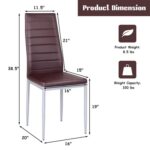 Modern High Back Brown PVC Leather Dining Chairs with Metal Legs (Set of 4)