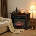 31 Inch Brown Electric Fireplace Heater with Mantel and Remote
