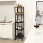 Brown Bamboo 4-Shelf Narrow Versatile Storage Rack Bookcase