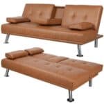 Brown Faux Leather Convertible Sofa Bed with Cup Holders 5 Brown Faux Leather Convertible Sofa Bed with Cup Holders