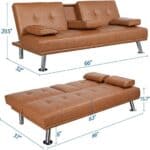 Brown Faux Leather Convertible Sofa Bed with Cup Holders 8 Brown Faux Leather Convertible Sofa Bed with Cup Holders