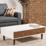 Modern Mid-Century White Coffee Table with 2 Drawers 5 Modern Mid-Century White Coffee Table with 2 Drawers