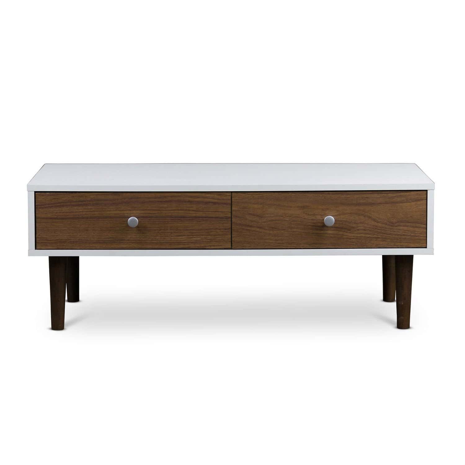 Modern Mid-Century White Coffee Table with 2 Drawers 2 Modern Mid-Century White Coffee Table with 2 Drawers - Image 2