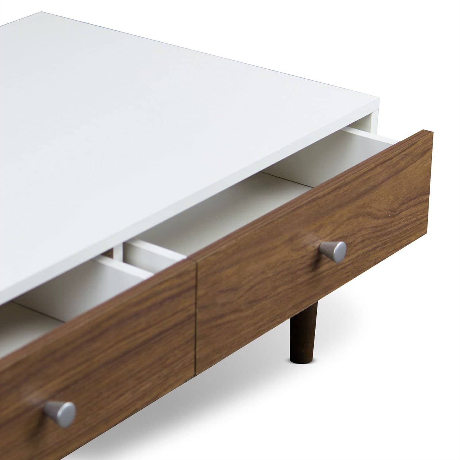 Modern Mid-Century White Coffee Table with 2 Drawers 3 Modern Mid-Century White Coffee Table with 2 Drawers - Image 3