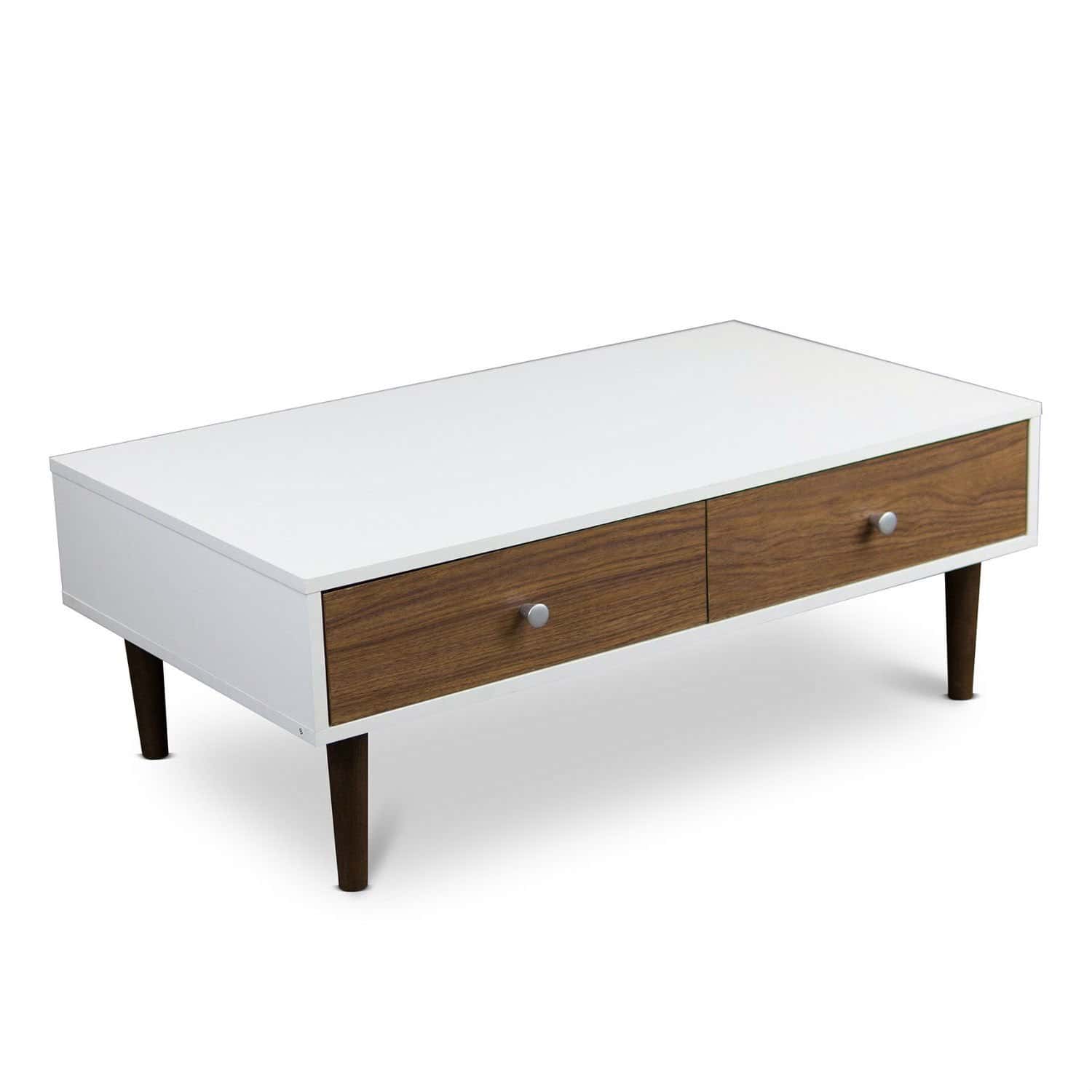 Modern Mid-Century White Coffee Table with 2 Drawers 4 Modern Mid-Century White Coffee Table with 2 Drawers - Image 4