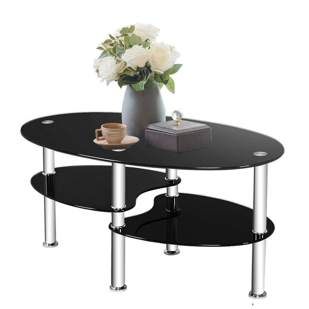 Modern Black Glass Coffee Table with Two Storage Shelves 1 Modern Black Glass Coffee Table with Two Storage Shelves