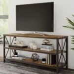 Modern Black Metal TV Stand with Barnwood Finish Shelves 6 Modern Black Metal TV Stand with Barnwood Finish Shelves