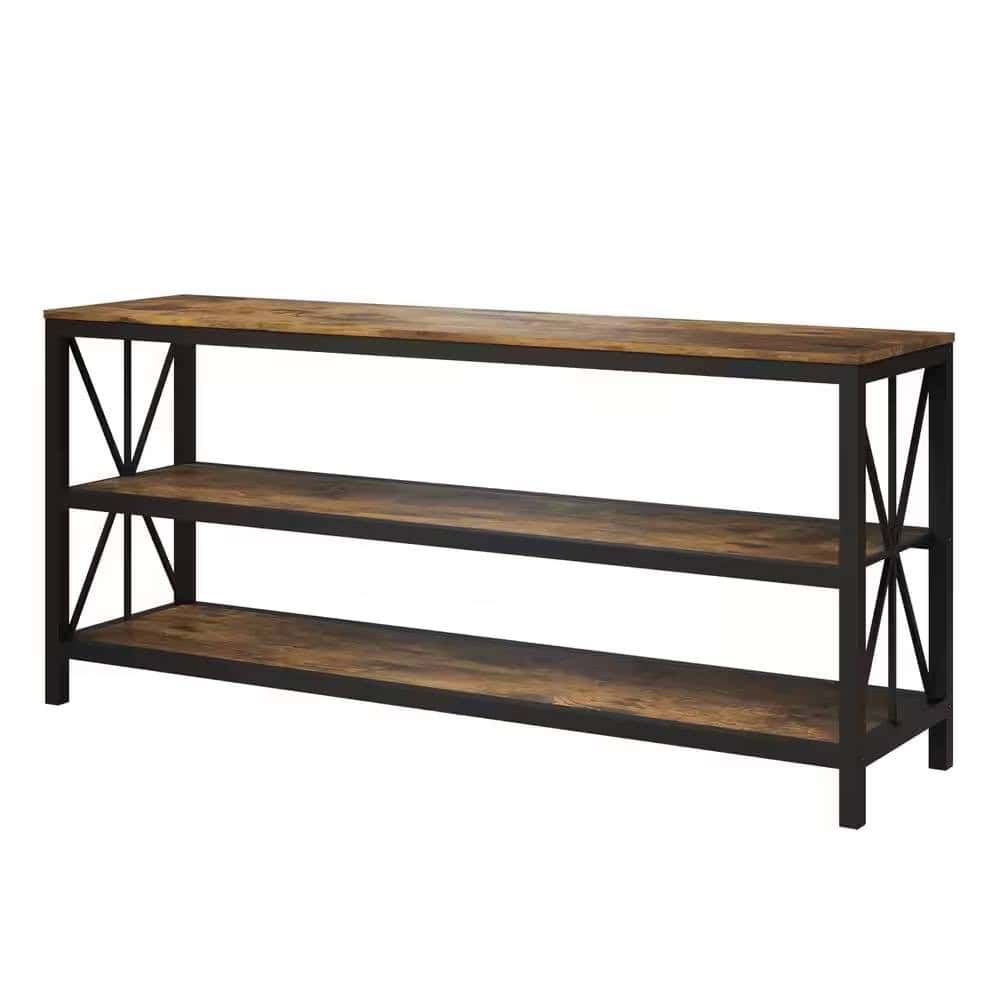 Modern Black Metal TV Stand with Barnwood Finish Shelves 2 Modern Black Metal TV Stand with Barnwood Finish Shelves - Image 2