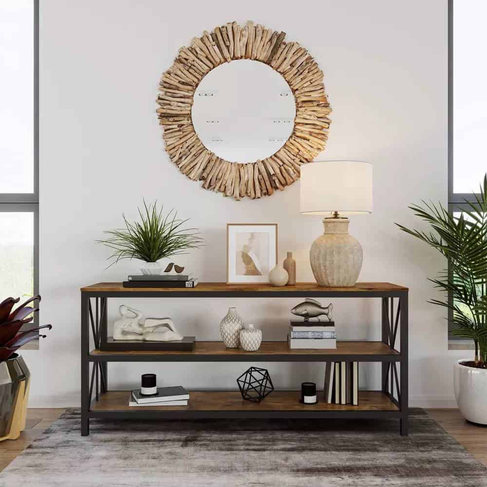 Modern Black Metal TV Stand with Barnwood Finish Shelves 3 Modern Black Metal TV Stand with Barnwood Finish Shelves - Image 3