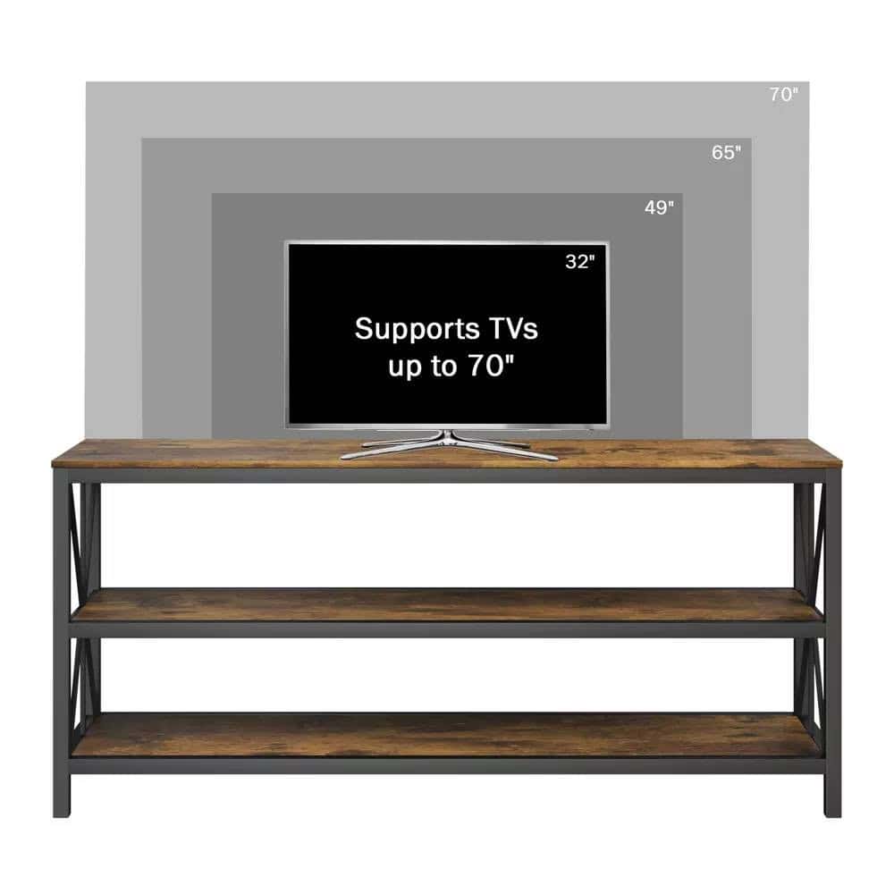 Modern Black Metal TV Stand with Barnwood Finish Shelves 4 Modern Black Metal TV Stand with Barnwood Finish Shelves - Image 4